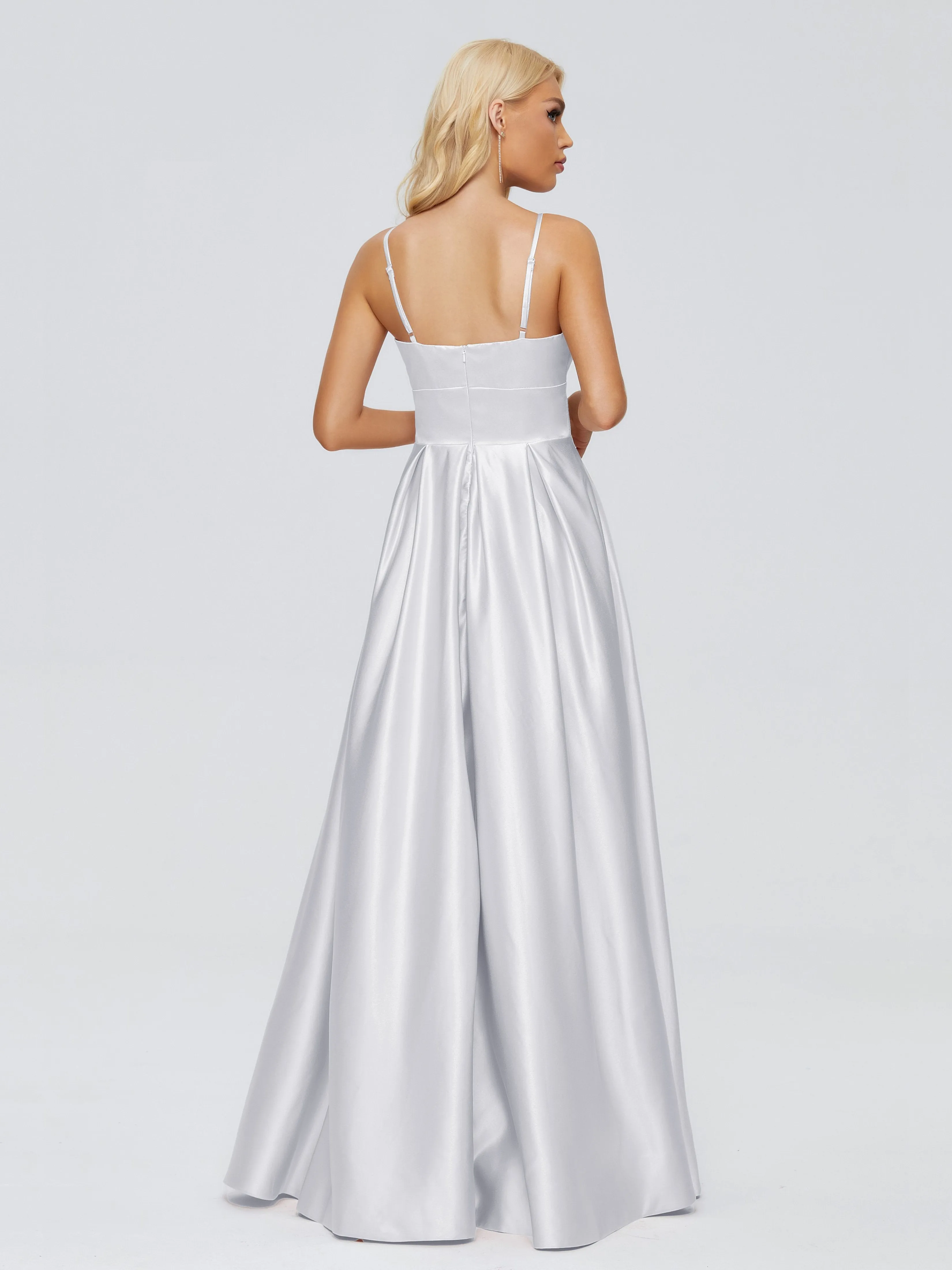 White Bridesmaid Dresses Long Spaghetti Straps Satin Long Bridesmaid Dresses