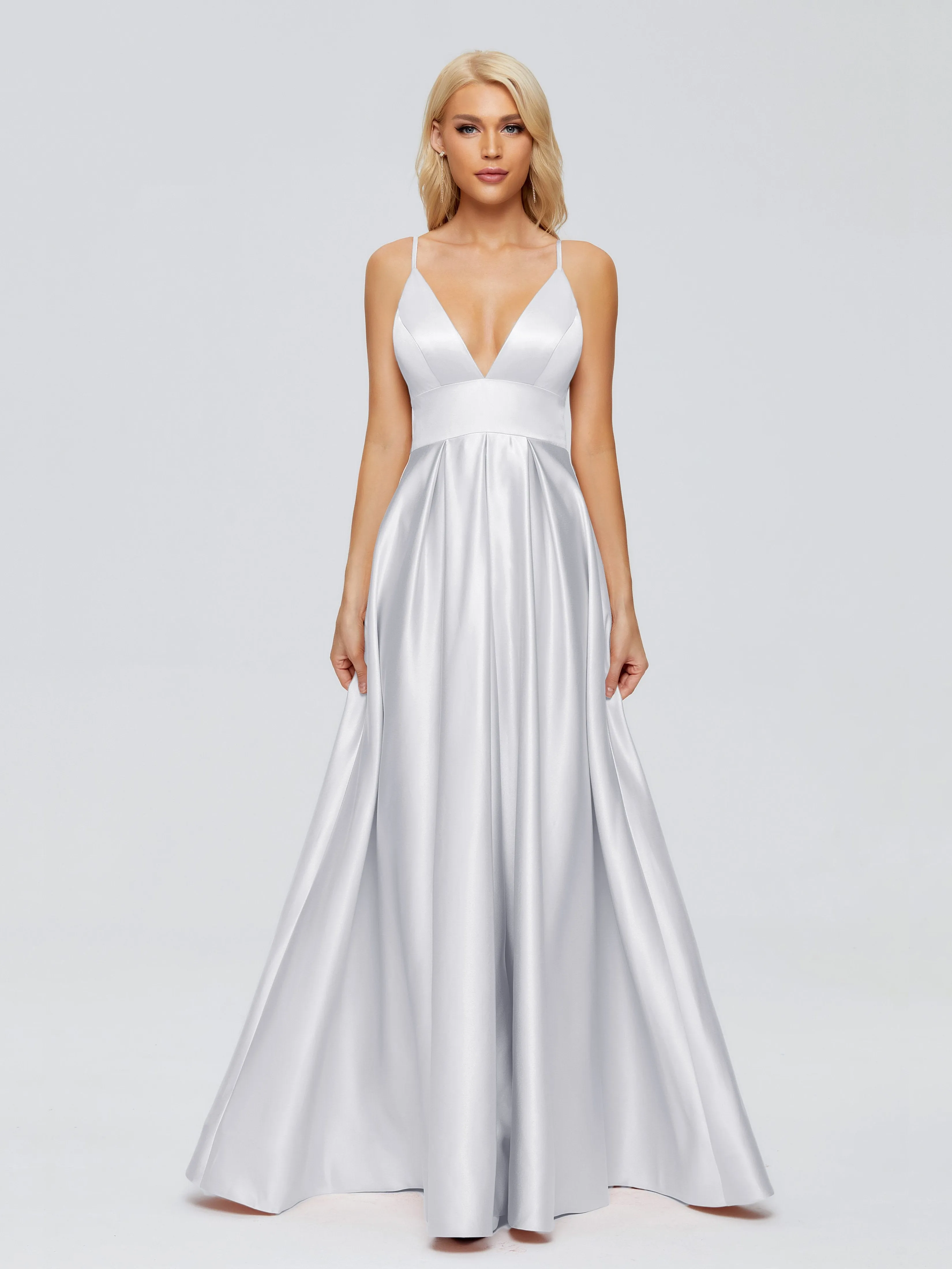 White Bridesmaid Dresses Long Spaghetti Straps Satin Long Bridesmaid Dresses