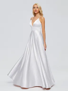 White Bridesmaid Dresses Long Spaghetti Straps Satin Long Bridesmaid Dresses