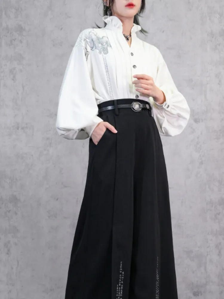 White Shirt with Chinese-Style Lace Collar