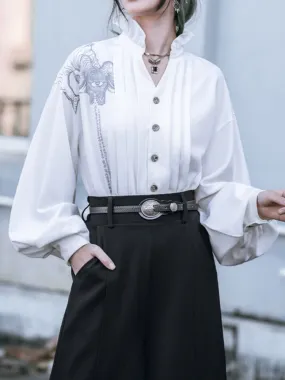 White Shirt with Chinese-Style Lace Collar