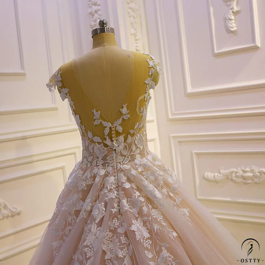 White V Neck Sleeveless Wedding Dress Ball Gown OS801