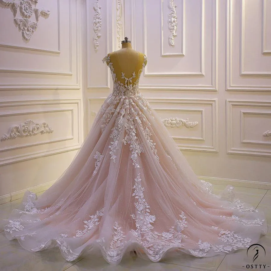 White V Neck Sleeveless Wedding Dress Ball Gown OS801