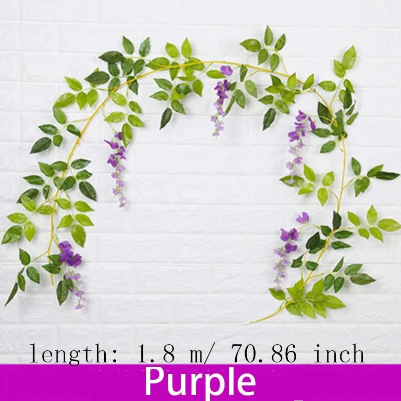 Wisteria Artificial Flowers Vine Garland Wedding Arch Decor Backdrop Fake Plants Foliage Rattan Trailing Faux Flowers Ivy Wall
