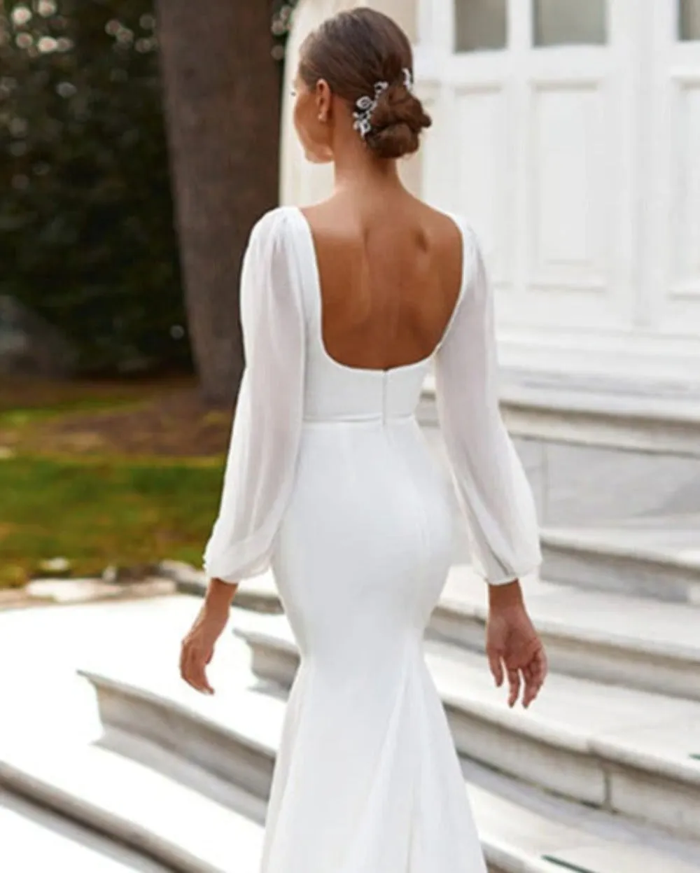 Women's Chiffon Long Sleeved Wedding Dress