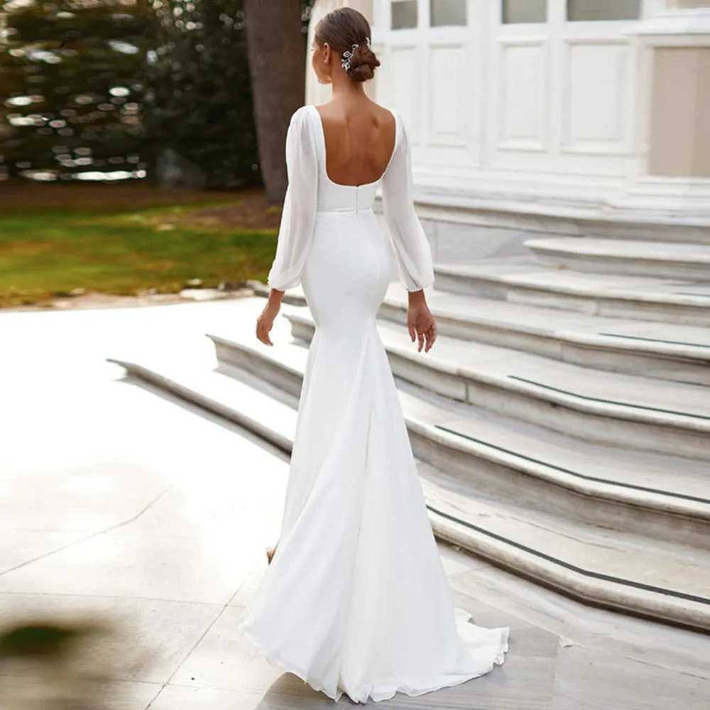 Women's Chiffon Long Sleeved Wedding Dress