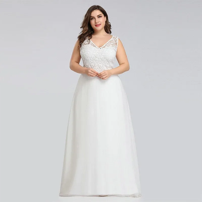 Women's Lace Sleeveless Long Wedding Dress | Plus Size