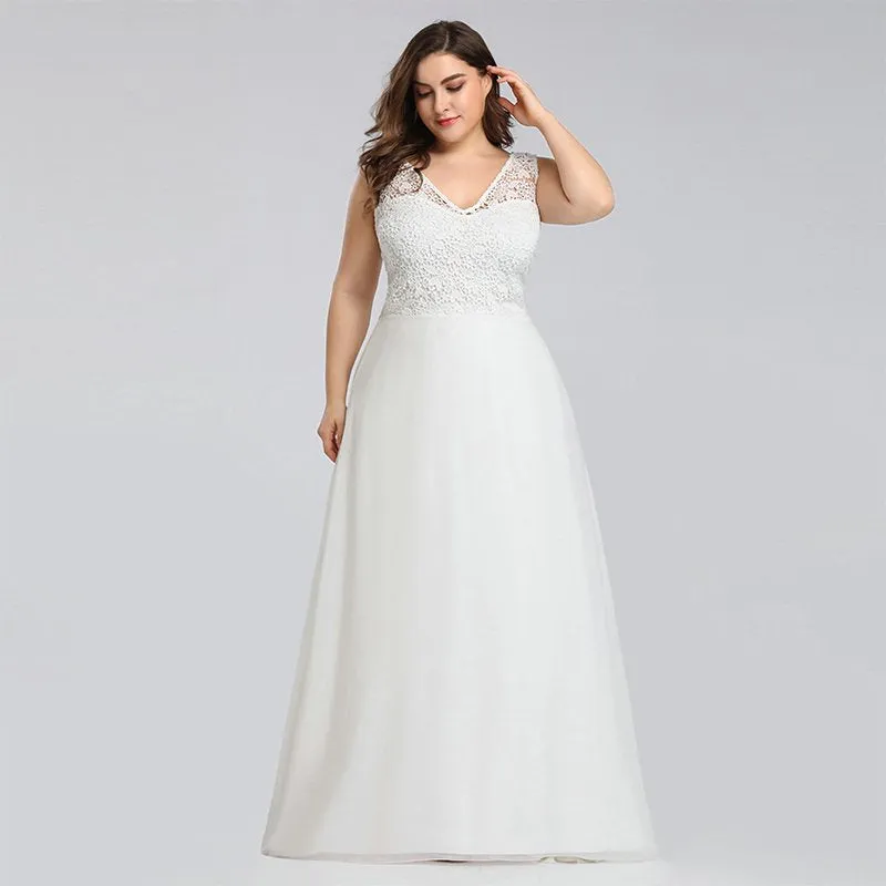 Women's Lace Sleeveless Long Wedding Dress | Plus Size