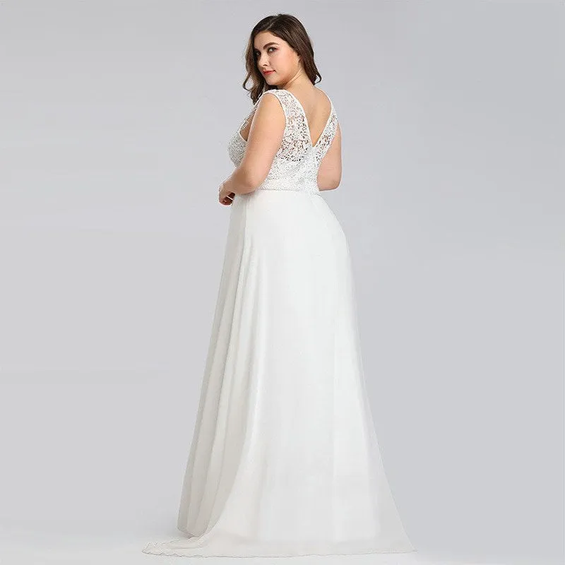 Women's Lace Sleeveless Long Wedding Dress | Plus Size