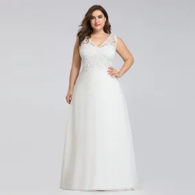 Women's Lace Sleeveless Long Wedding Dress | Plus Size