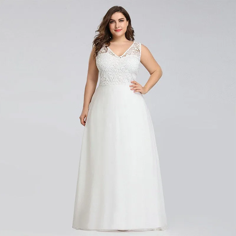 Women's Lace Sleeveless Long Wedding Dress | Plus Size