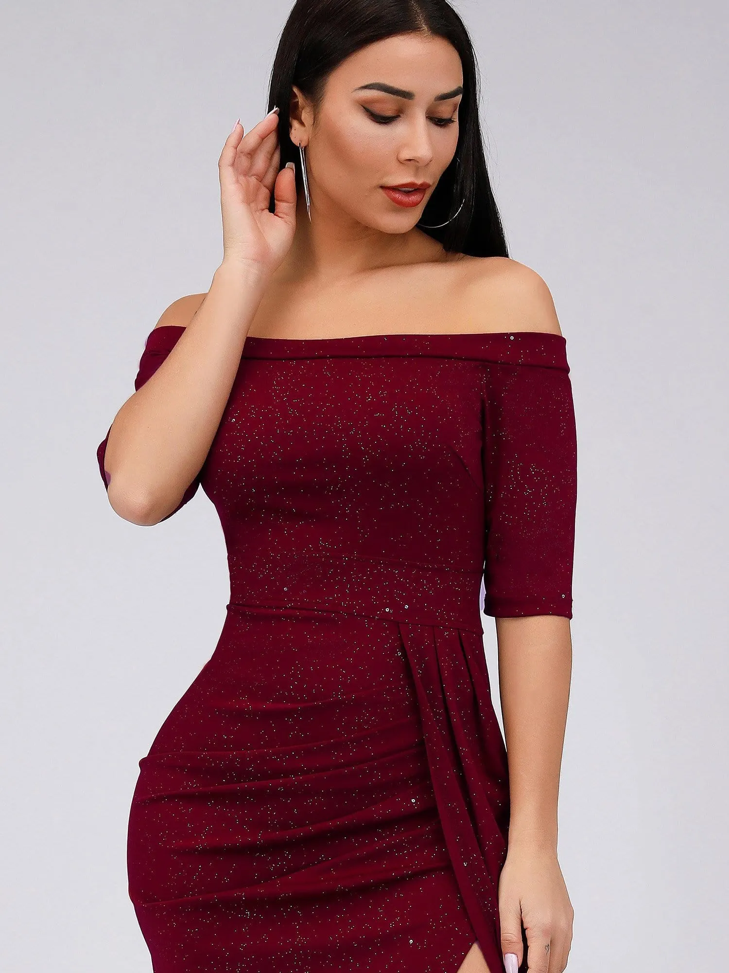Women's Off Shoulder High Split Bodycon Knee-Length Cocktail Dress