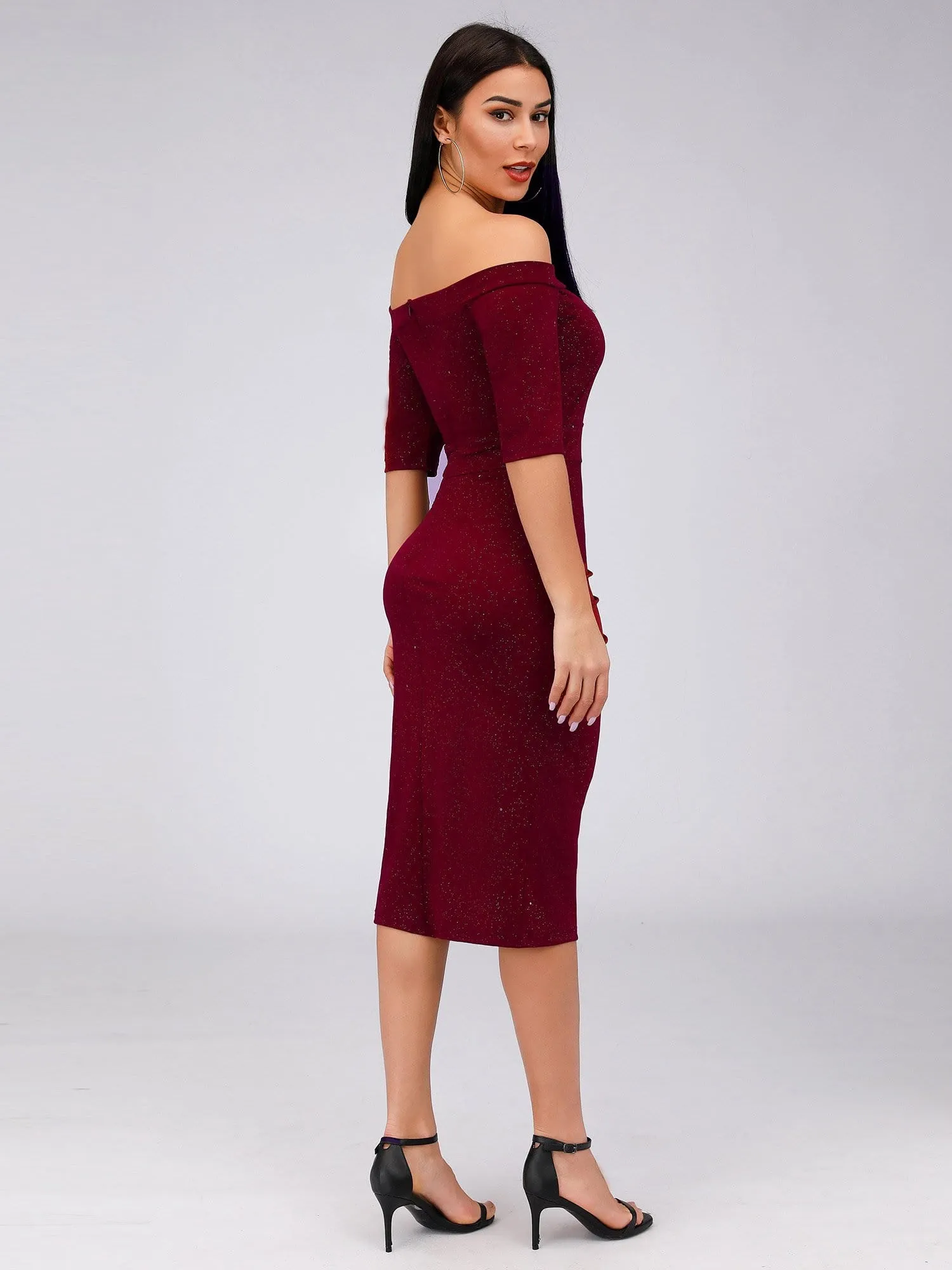 Women's Off Shoulder High Split Bodycon Knee-Length Cocktail Dress