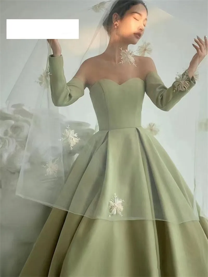Women's Satin Green Wedding Dress