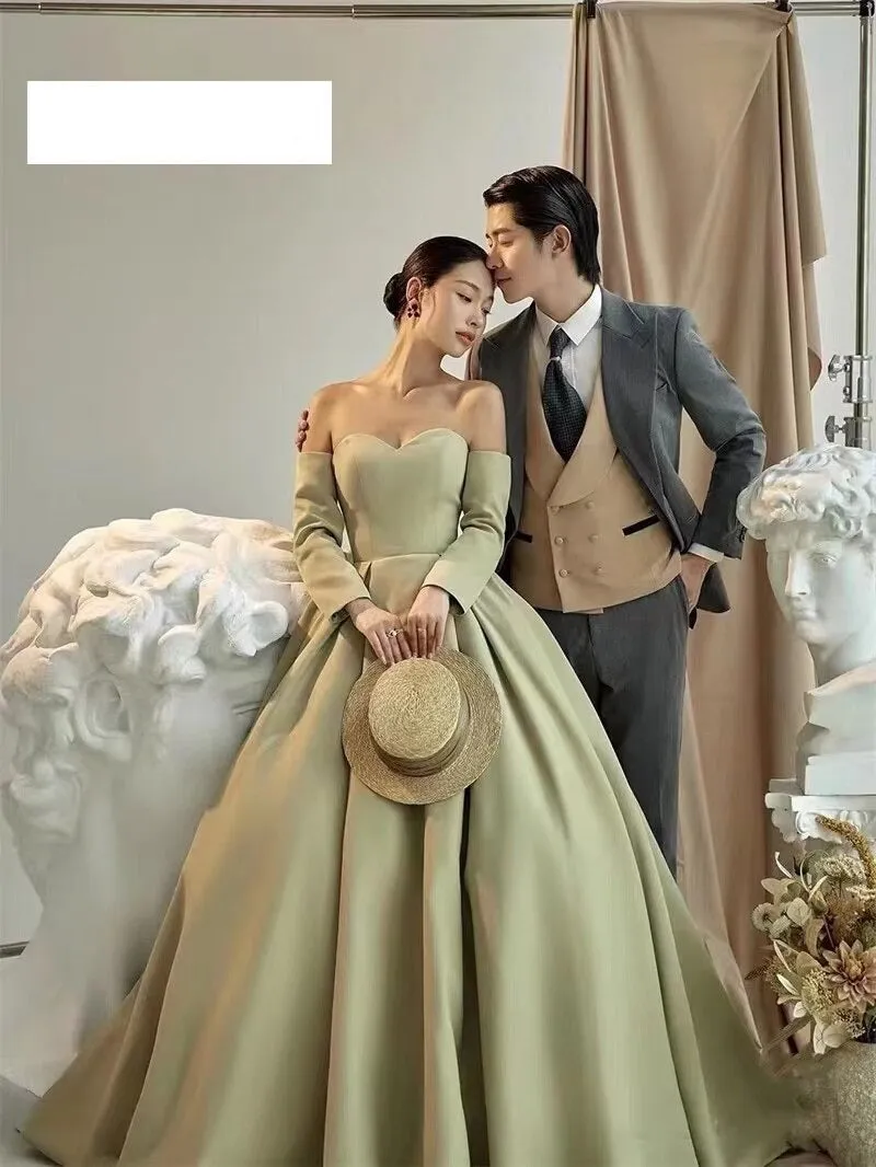 Women's Satin Green Wedding Dress