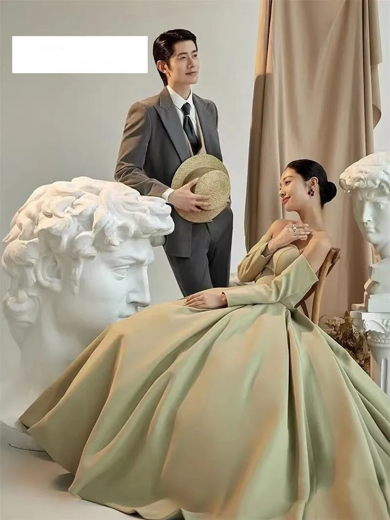 Women's Satin Green Wedding Dress