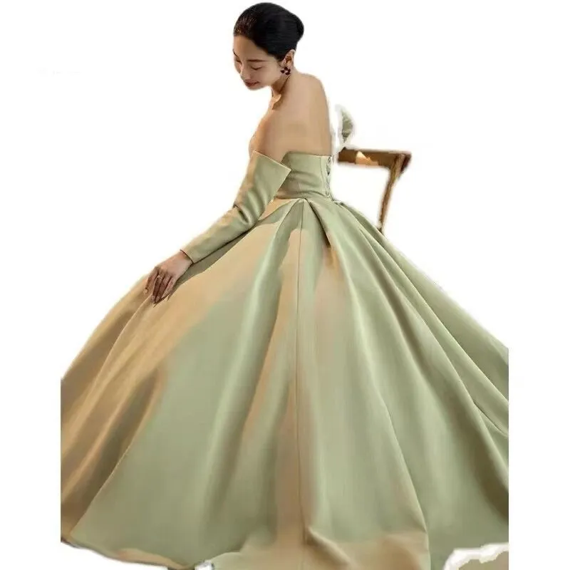 Women's Satin Green Wedding Dress