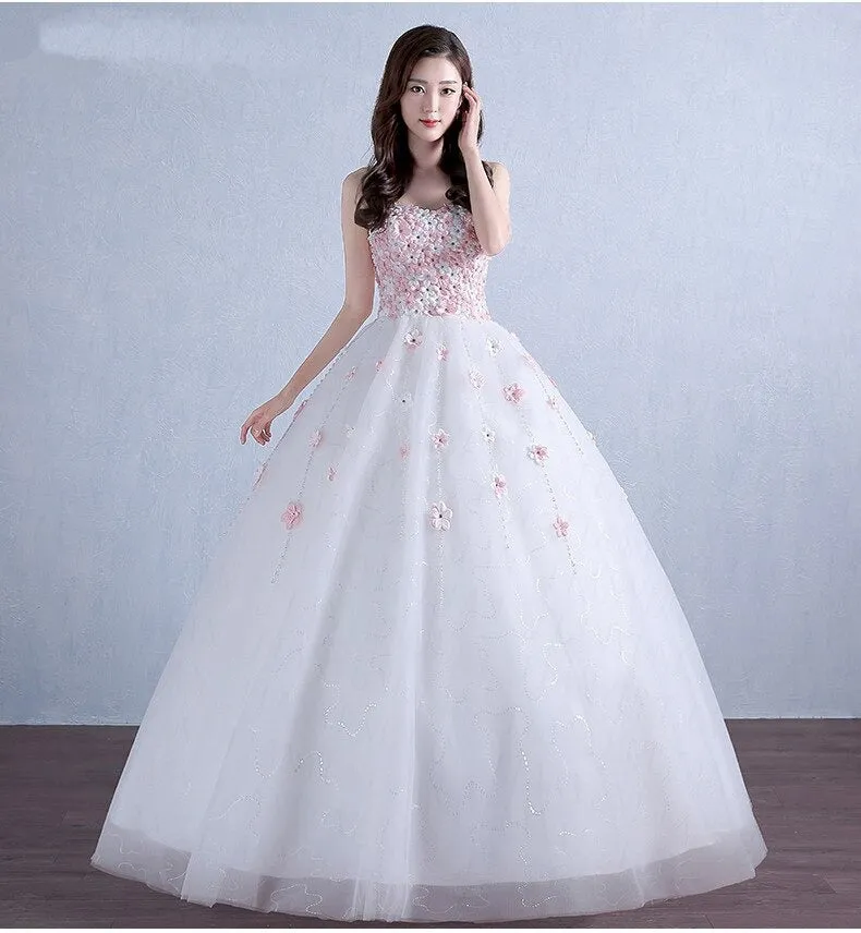 Women's White Long Wedding Dress With Appliques