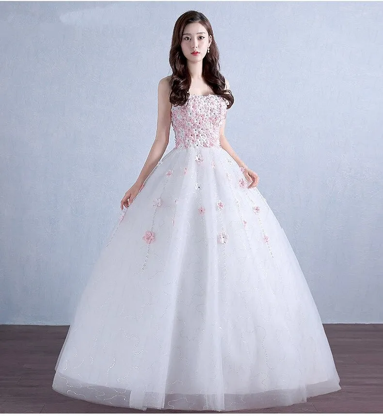 Women's White Long Wedding Dress With Appliques