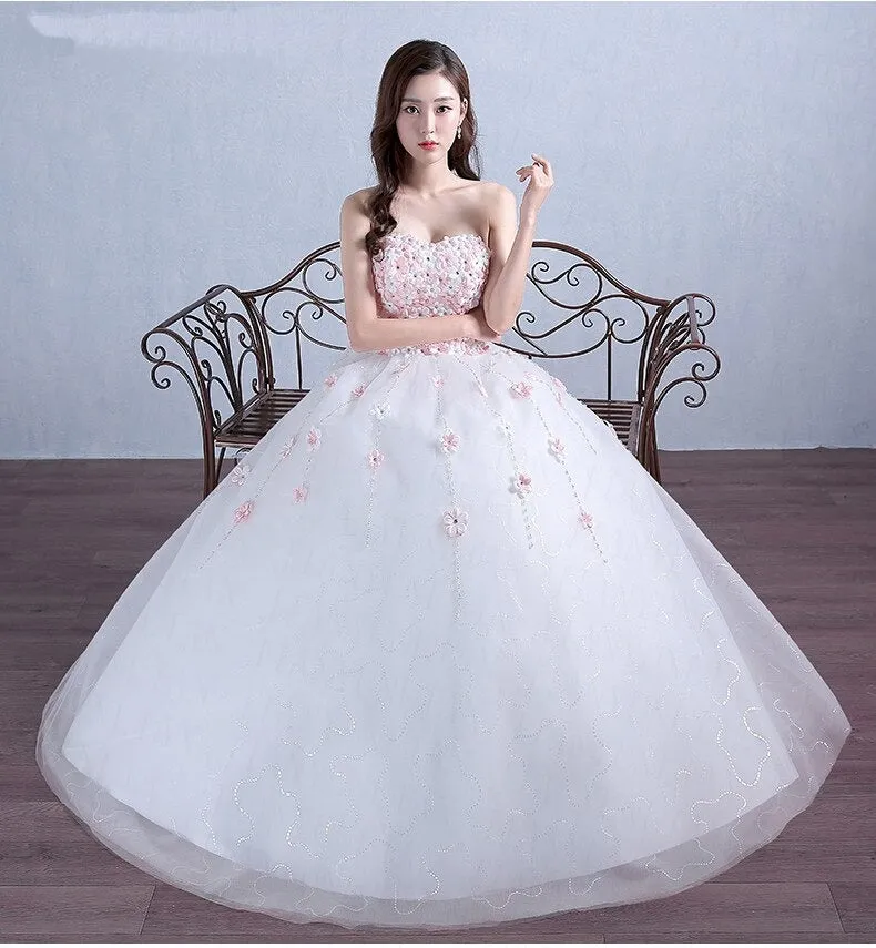 Women's White Long Wedding Dress With Appliques