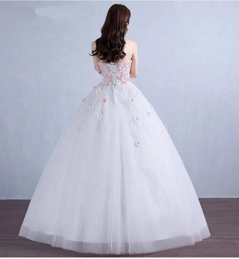 Women's White Long Wedding Dress With Appliques