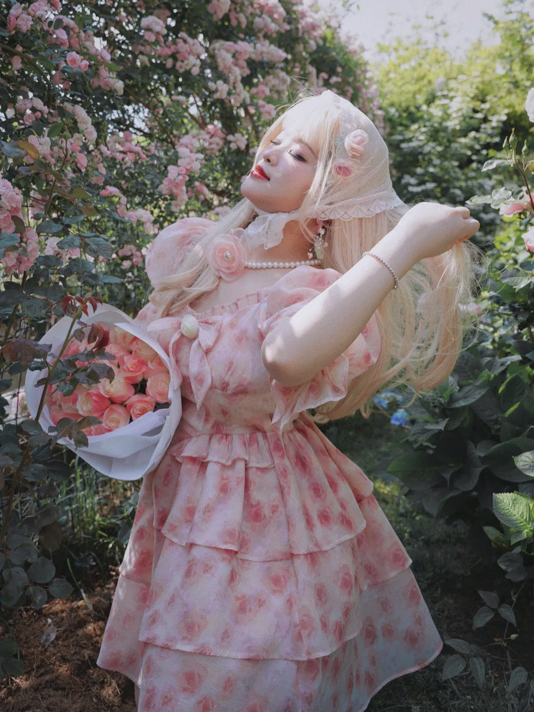 Yingtang~Berlin Rose~Plus Size Lolita Dress Puffy Trailing Floral Print