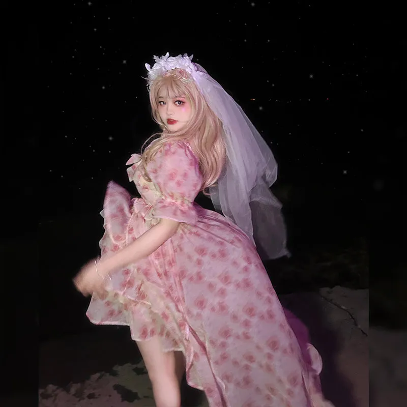 Yingtang~Berlin Rose~Plus Size Lolita Dress Puffy Trailing Floral Print