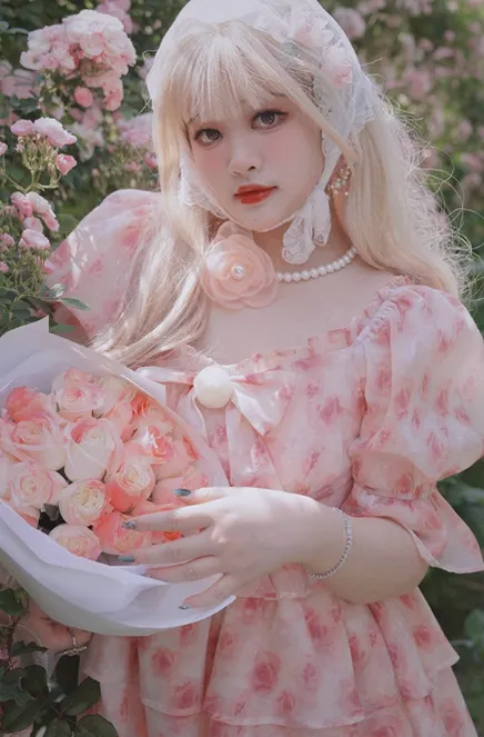 Yingtang~Berlin Rose~Plus Size Lolita Dress Puffy Trailing Floral Print