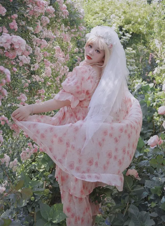 Yingtang~Berlin Rose~Plus Size Lolita Dress Puffy Trailing Floral Print