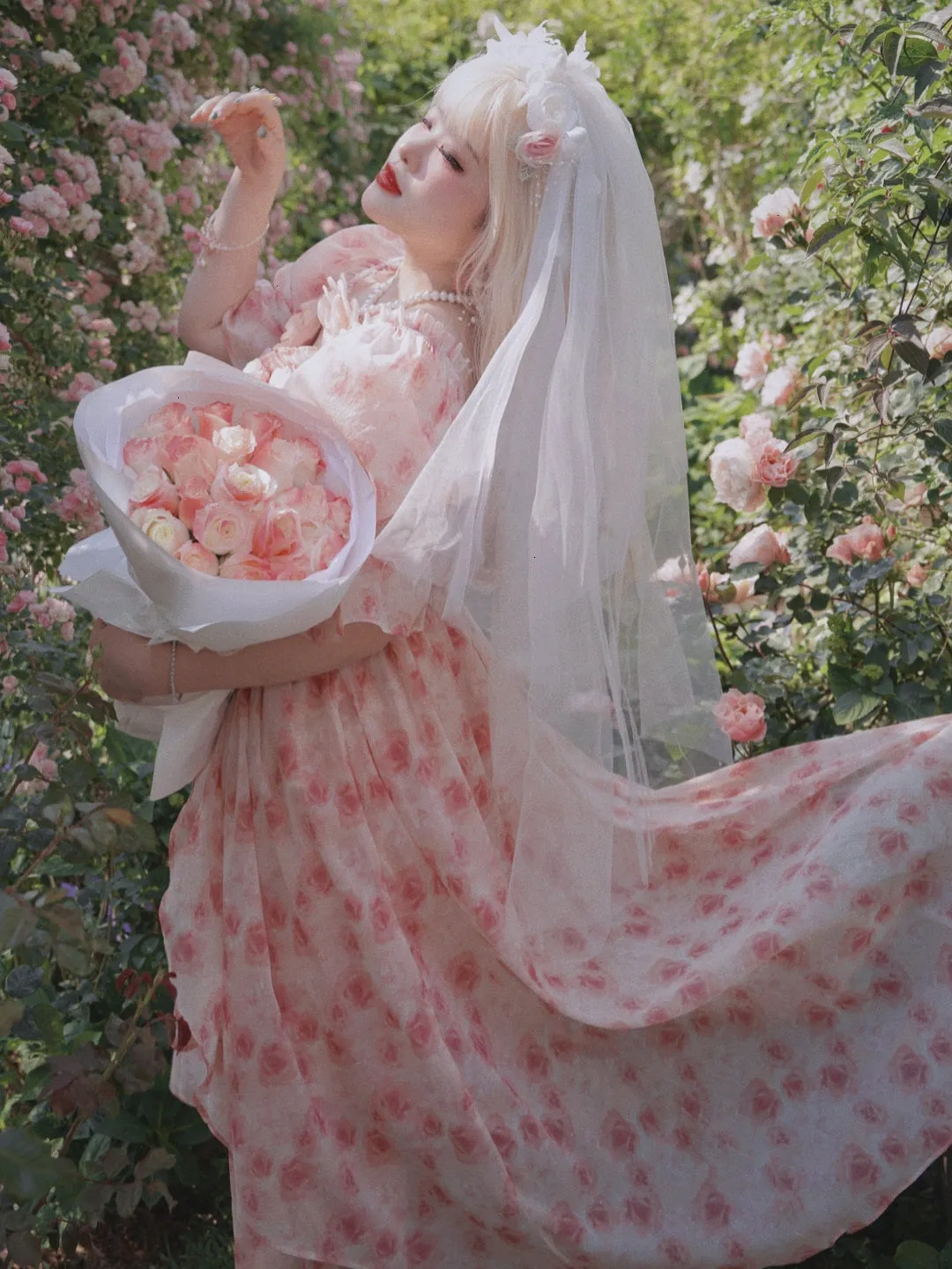 Yingtang~Berlin Rose~Plus Size Lolita Dress Puffy Trailing Floral Print