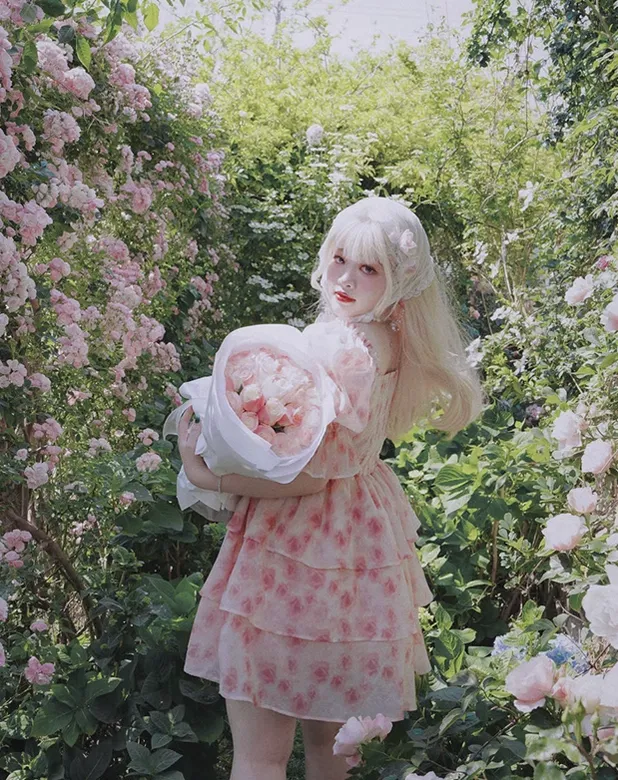 Yingtang~Berlin Rose~Plus Size Lolita Dress Puffy Trailing Floral Print