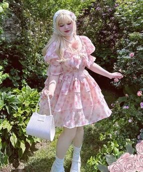 Yingtang~Berlin Rose~Plus Size Lolita Dress Puffy Trailing Floral Print